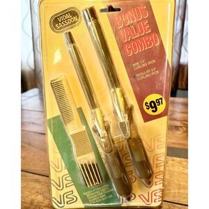 NEW! Vintage 90s Vidal Sassoon 2 Curling Iron Comb Combo Pack 1/2" & 3/4" 1993